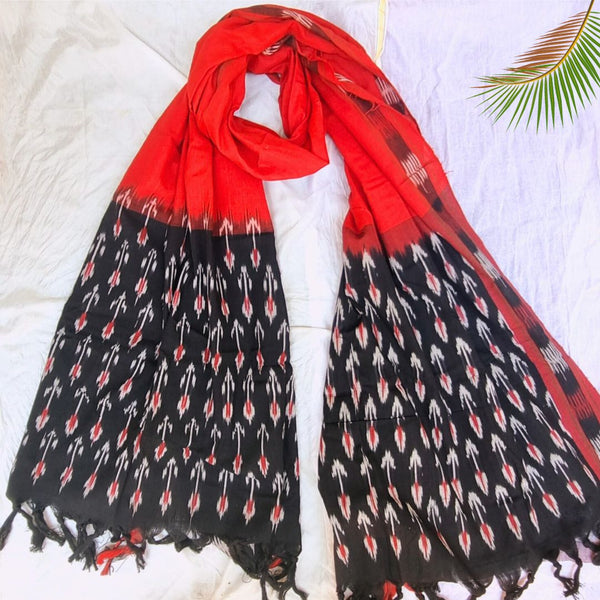 Lal Ikat Pochampally Handloom Cotton Dupatta | Verified Sustainable Womens Dupatta on Brown Living™