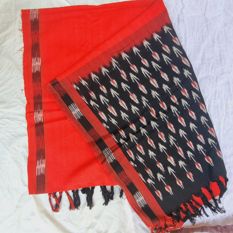 Lal Ikat Pochampally Handloom Cotton Dupatta | Verified Sustainable Womens Dupatta on Brown Living™