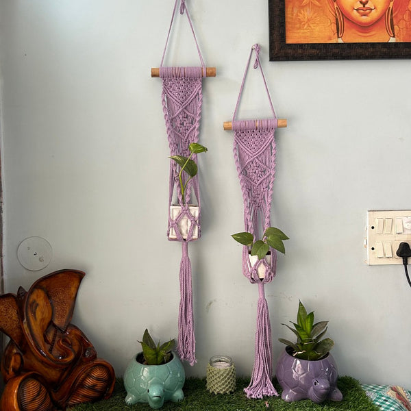 Lavender Macrame Plant Holder - Set of 2 | Verified Sustainable Pots & Planters on Brown Living™