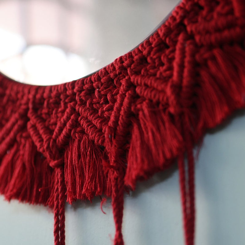 Macrame Red Dream Catcher Mirror | Verified Sustainable Wall Decor on Brown Living™