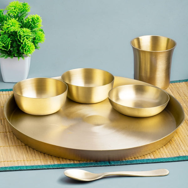 Matt Finish Handmade Bronze Thali Plate - Complete Set | Verified Sustainable Dinner Set on Brown Living™