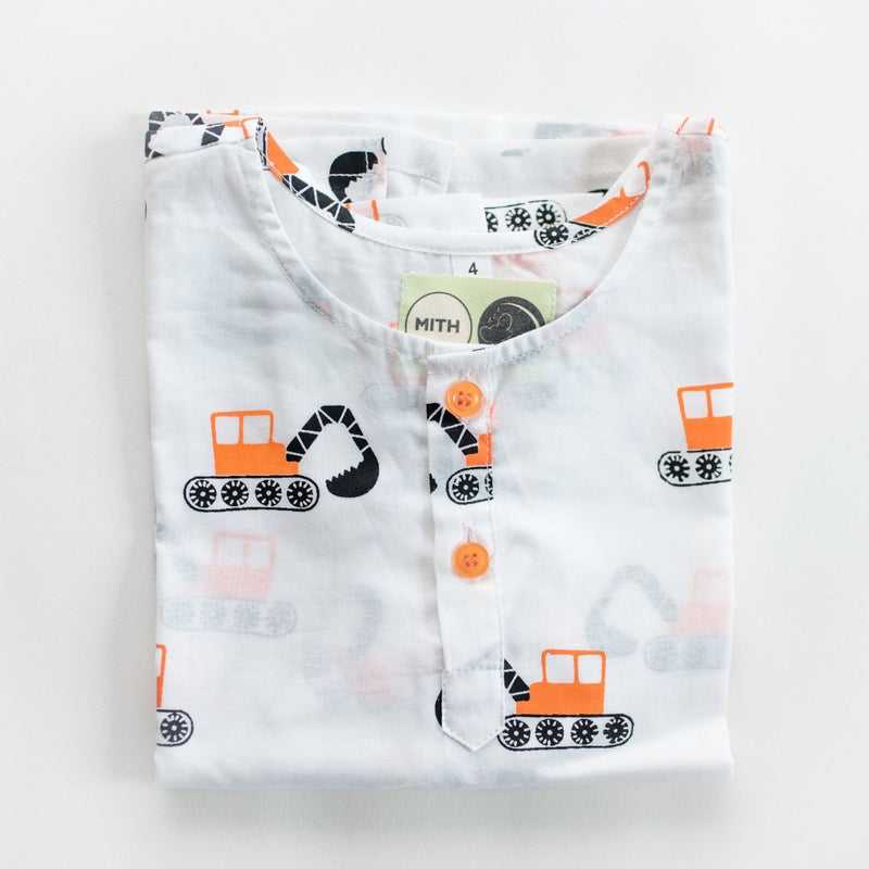 Mighty Bulldozer - Unisex Kids Cotton Nightwear | Verified Sustainable Kids Pyjamas on Brown Living™