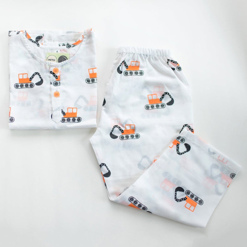 Mighty Bulldozer - Unisex Kids Cotton Nightwear | Verified Sustainable Kids Pyjamas on Brown Living™