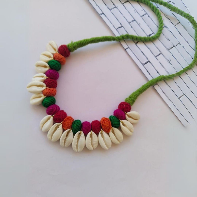 Multicolor Pom Pom Shell Adjustable Choker Necklace | Verified Sustainable Womens Necklaces on Brown Living™