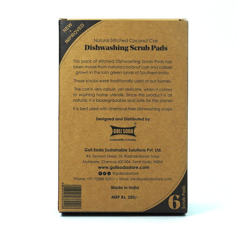 Natural Coconut Coir Dishwashing Scrub Pads - Pack of 6 Scrubs | Verified Sustainable Cleaning Supplies on Brown Living™