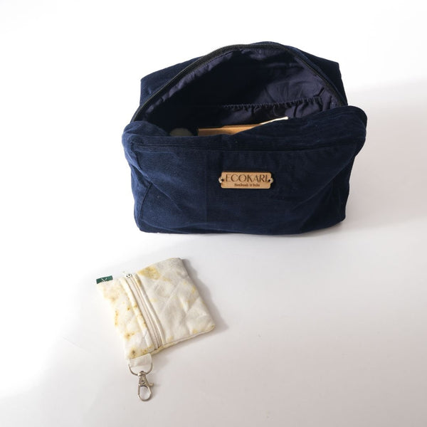 Navy Blue Corduroy Accessory Pouches | Verified Sustainable Travel Accessories on Brown Living™