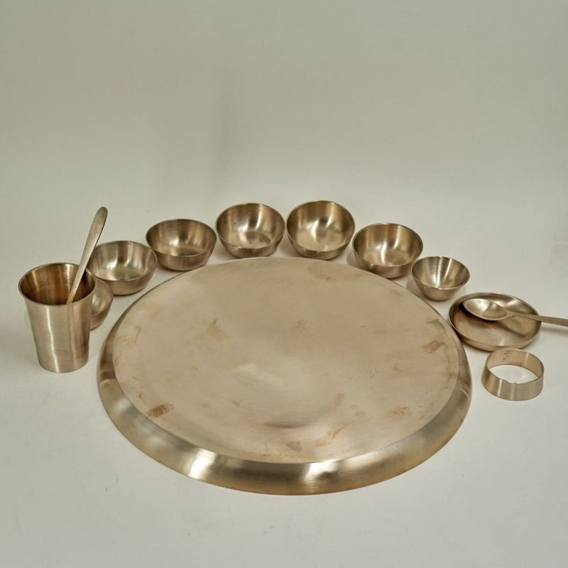 Original Kansa Bronze Rajwadi Thali Set - 13 Pcs | Verified Sustainable Dinner Set on Brown Living™