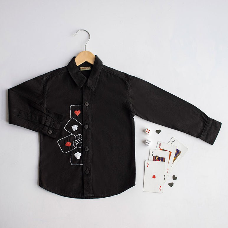 Playing Cards & Dice Embroidered 100% Organic Cotton - Black | Verified Sustainable Kids Shirts on Brown Living™