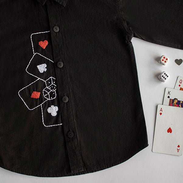 Playing Cards & Dice Embroidered 100% Organic Cotton - Black | Verified Sustainable Kids Shirts on Brown Living™