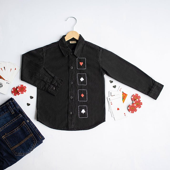 Playing Cards Embroidered 100% Organic Cotton - Black | Verified Sustainable Kids Shirts on Brown Living™