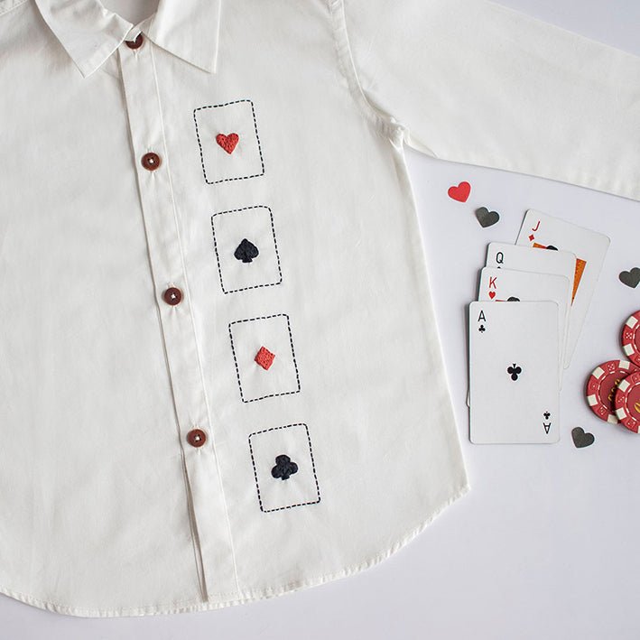 Playing Cards Embroidered 100% Organic Cotton - White | Verified Sustainable Kids Shirts on Brown Living™