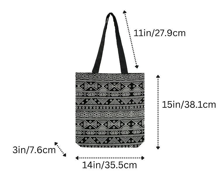 Premium Cotton Canvas Tote Bag - Aztec Black | Verified Sustainable Tote Bag on Brown Living™