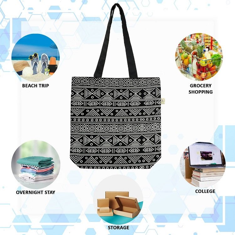 Premium Cotton Canvas Tote Bag - Aztec Black | Verified Sustainable Tote Bag on Brown Living™