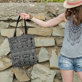 Premium Cotton Canvas Tote Bag - Aztec Black | Verified Sustainable Tote Bag on Brown Living™