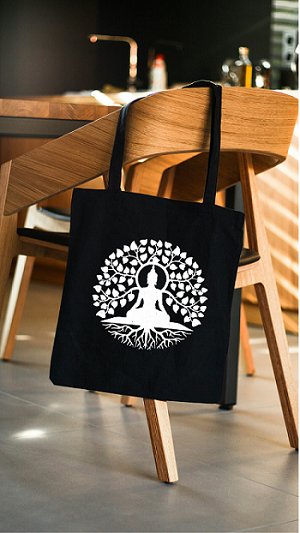 Premium Cotton Canvas Tote Bag - Buddha Black | Verified Sustainable Tote Bag on Brown Living™