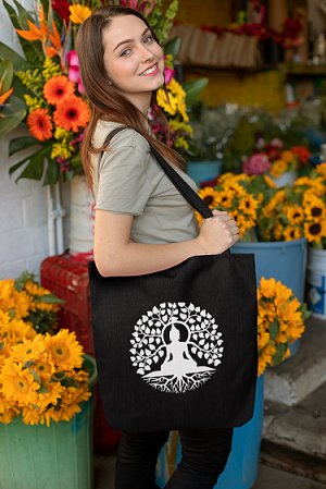 Premium Cotton Canvas Tote Bag - Buddha Black | Verified Sustainable Tote Bag on Brown Living™