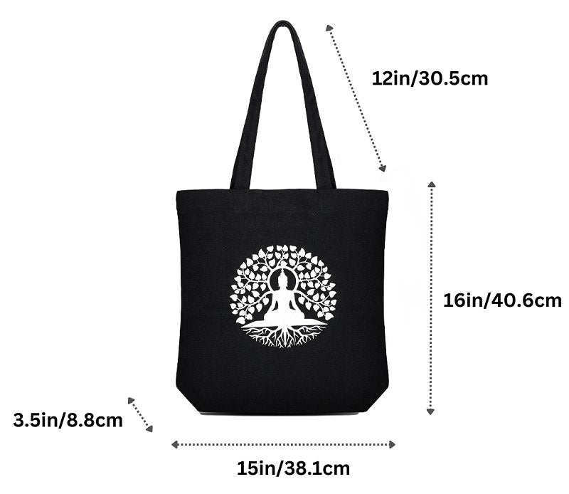 Premium Cotton Canvas Tote Bag - Buddha Black | Verified Sustainable Tote Bag on Brown Living™