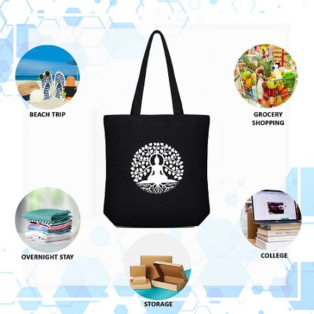 Premium Cotton Canvas Tote Bag - Buddha Black | Verified Sustainable Tote Bag on Brown Living™