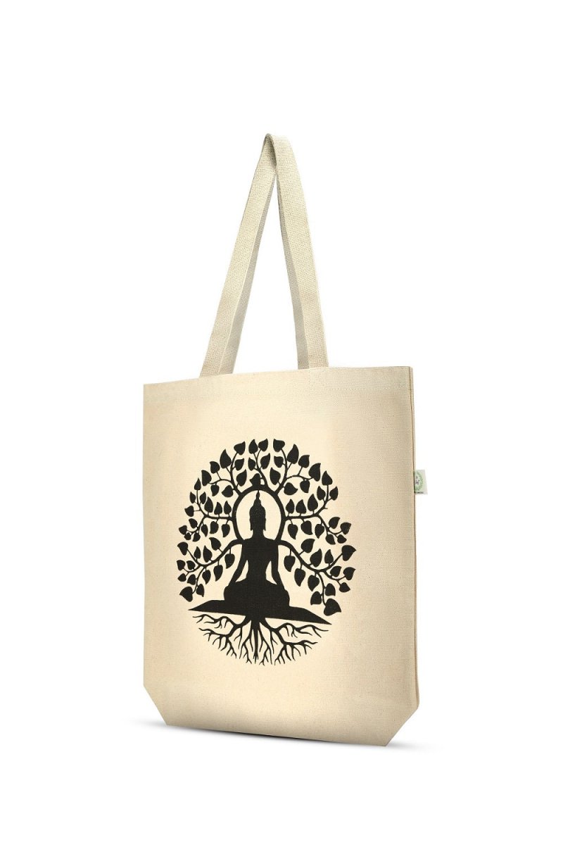 Premium Cotton Canvas Tote Bag - Buddha White | Verified Sustainable Tote Bag on Brown Living™