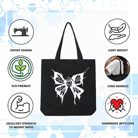 Premium Cotton Canvas Tote Bag - Butterfly Black | Verified Sustainable Tote Bag on Brown Living™