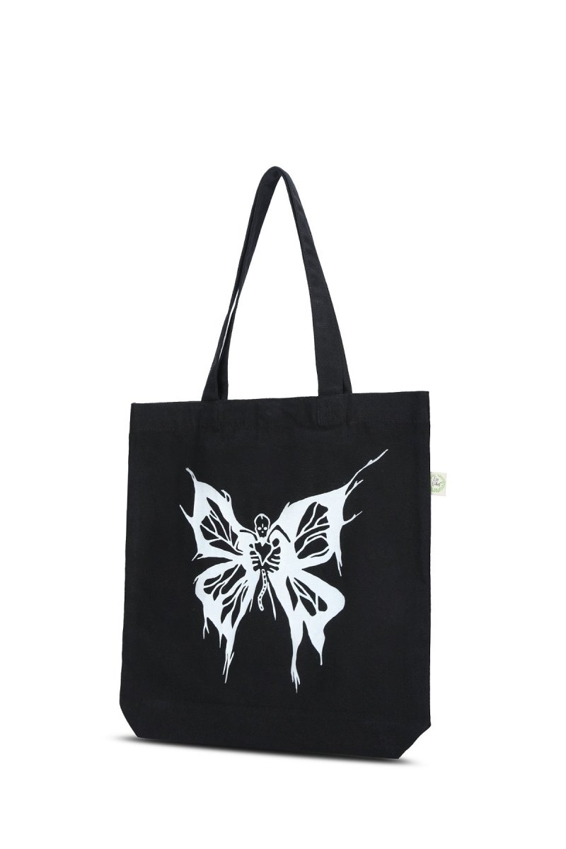 Premium Cotton Canvas Tote Bag - Butterfly Black | Verified Sustainable Tote Bag on Brown Living™