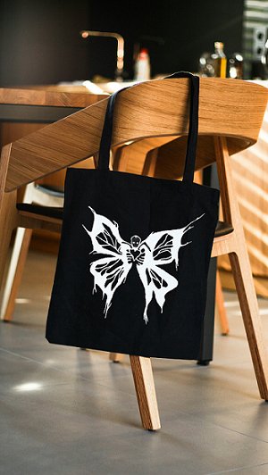 Premium Cotton Canvas Tote Bag - Butterfly Black | Verified Sustainable Tote Bag on Brown Living™