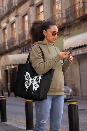 Premium Cotton Canvas Tote Bag - Butterfly Black | Verified Sustainable Tote Bag on Brown Living™