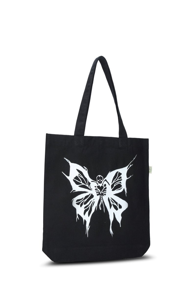 Premium Cotton Canvas Tote Bag - Butterfly Black | Verified Sustainable Tote Bag on Brown Living™