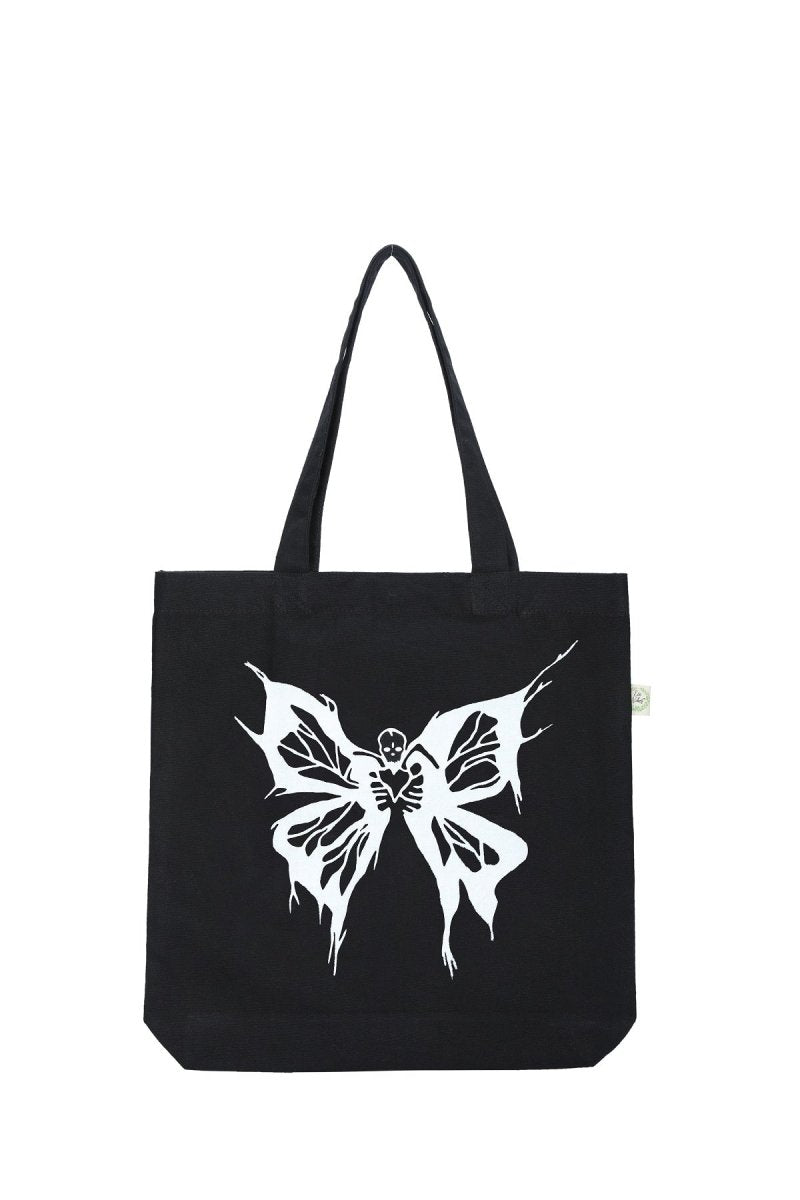 Premium Cotton Canvas Tote Bag - Butterfly Black | Verified Sustainable Tote Bag on Brown Living™