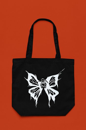 Premium Cotton Canvas Tote Bag - Butterfly Black | Verified Sustainable Tote Bag on Brown Living™