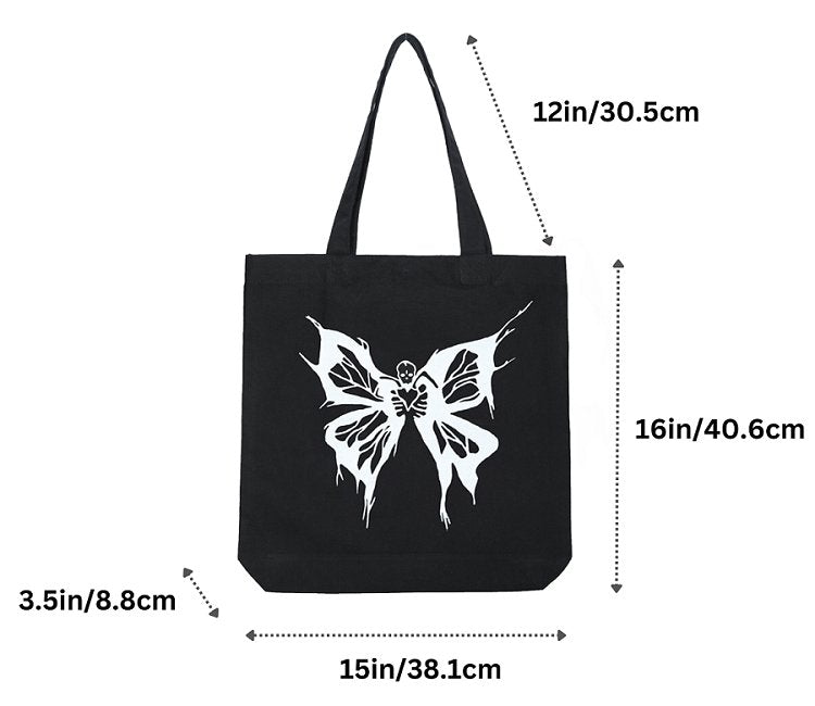 Premium Cotton Canvas Tote Bag - Butterfly Black | Verified Sustainable Tote Bag on Brown Living™