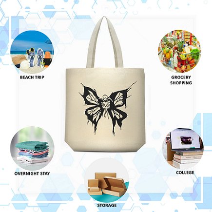 Premium Cotton Canvas Tote Bag - Butterfly White | Verified Sustainable Tote Bag on Brown Living™