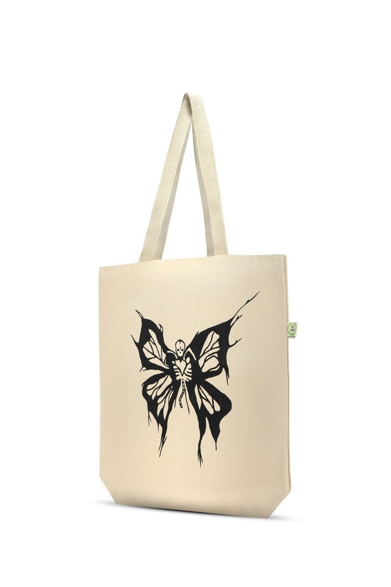 Premium Cotton Canvas Tote Bag - Butterfly White | Verified Sustainable Tote Bag on Brown Living™