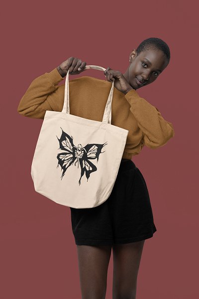 Premium Cotton Canvas Tote Bag - Butterfly White | Verified Sustainable Tote Bag on Brown Living™