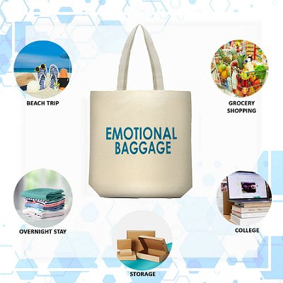 Premium Cotton Canvas Tote Bag - Emotional Baggage White | Verified Sustainable Tote Bag on Brown Living™