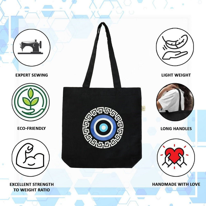 Premium Cotton Canvas Tote Bag - Evil Eye Black | Verified Sustainable Tote Bag on Brown Living™