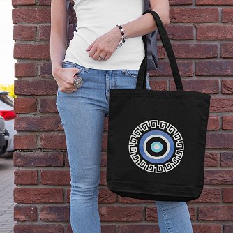 Premium Cotton Canvas Tote Bag - Evil Eye Black | Verified Sustainable Tote Bag on Brown Living™