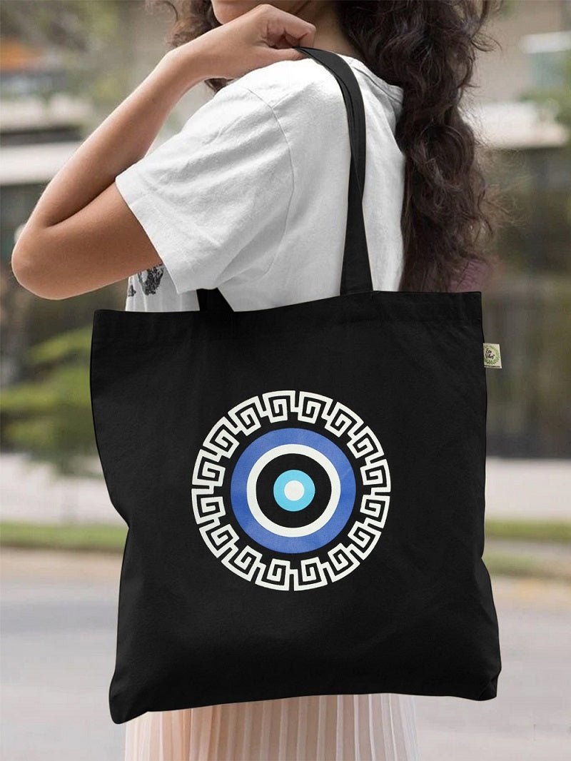 Premium Cotton Canvas Tote Bag - Evil Eye Black | Verified Sustainable Tote Bag on Brown Living™