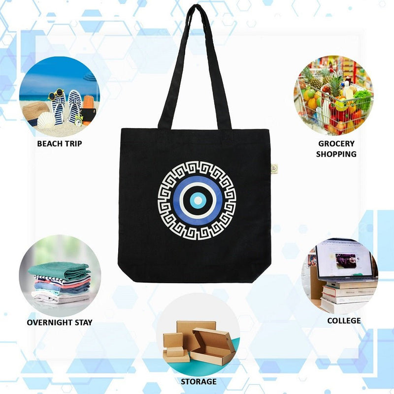 Premium Cotton Canvas Tote Bag - Evil Eye Black | Verified Sustainable Tote Bag on Brown Living™