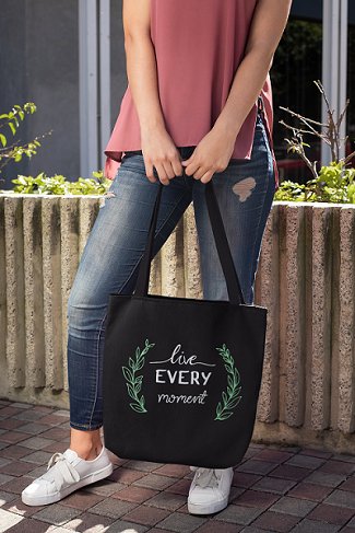 Premium Cotton Canvas Tote Bag - Live Every Moment Black | Verified Sustainable Tote Bag on Brown Living™