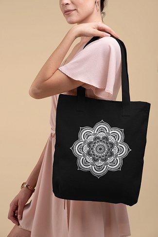 Premium Cotton Canvas Tote Bag - Mandala Black | Verified Sustainable Tote Bag on Brown Living™