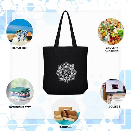 Premium Cotton Canvas Tote Bag - Mandala Black | Verified Sustainable Tote Bag on Brown Living™