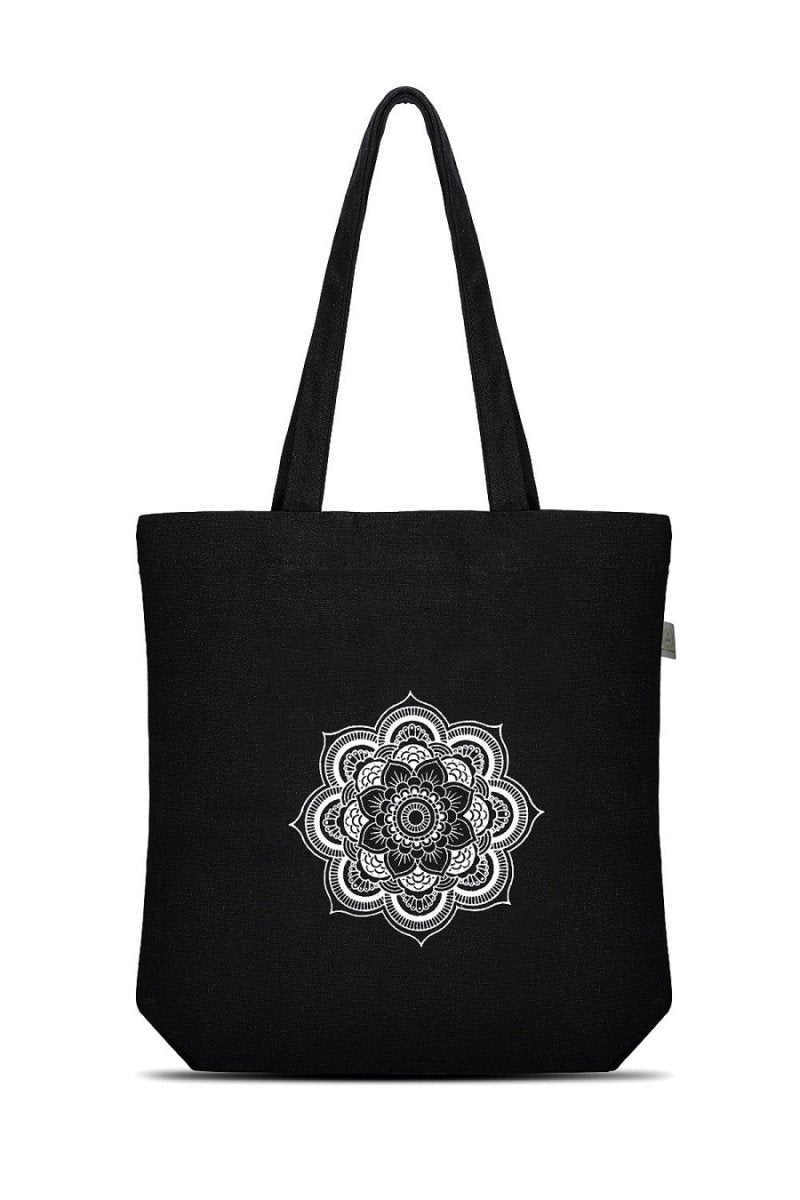 Premium Cotton Canvas Tote Bag - Mandala Black | Verified Sustainable Tote Bag on Brown Living™