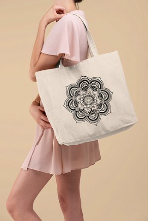 Premium Cotton Canvas Tote Bag - Mandala White | Verified Sustainable Tote Bag on Brown Living™