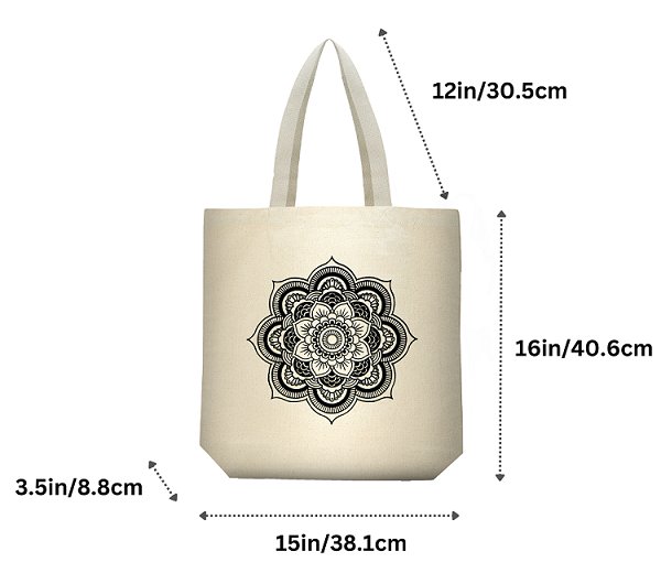 Premium Cotton Canvas Tote Bag - Mandala White | Verified Sustainable Tote Bag on Brown Living™