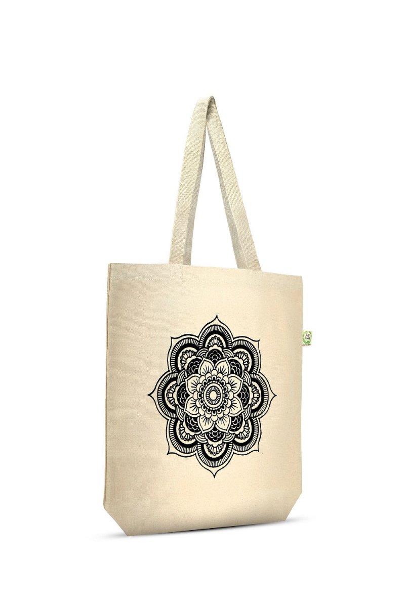 Premium Cotton Canvas Tote Bag - Mandala White | Verified Sustainable Tote Bag on Brown Living™