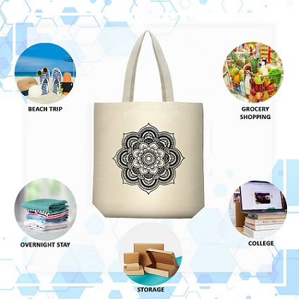 Premium Cotton Canvas Tote Bag - Mandala White | Verified Sustainable Tote Bag on Brown Living™