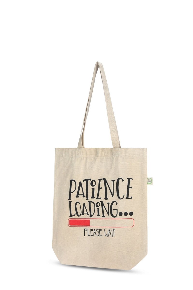 Premium Cotton Canvas Tote Bag - Patience Loading White | Verified Sustainable Tote Bag on Brown Living™