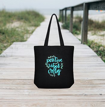 Premium Cotton Canvas Tote Bag - Positive Vibes Black | Verified Sustainable Tote Bag on Brown Living™