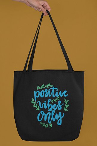 Premium Cotton Canvas Tote Bag - Positive Vibes Black | Verified Sustainable Tote Bag on Brown Living™